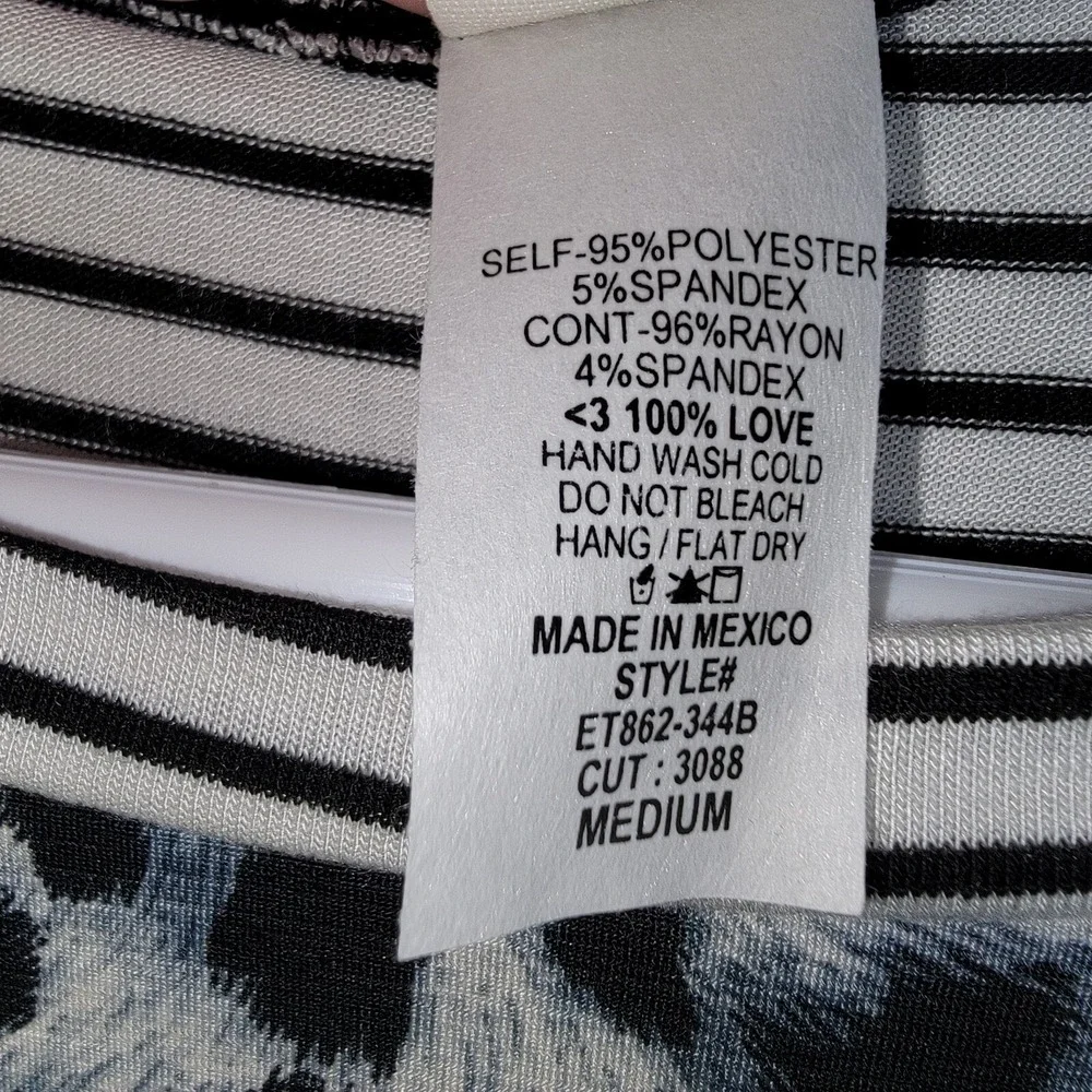 Sew in Love T Shirt Womens Fits XL Animal Print Striped Gray Patchwork Statement